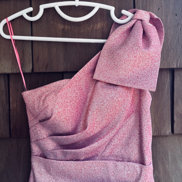 $720 Rickie Freeman by Teri Jon Women's Pink Metallic One-Shoulder Dress Size 4 - Picture 6 of 16